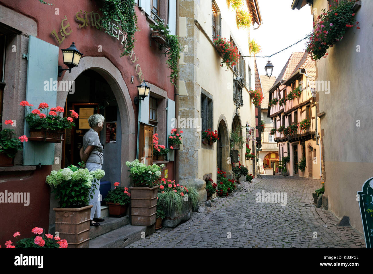 Francia, Alto Reno, Alsazia strada del vino, villaggio Riquewihr, etichettato Les Plus Beaux Villages de France (i più bei villaggi di Francia) Foto Stock