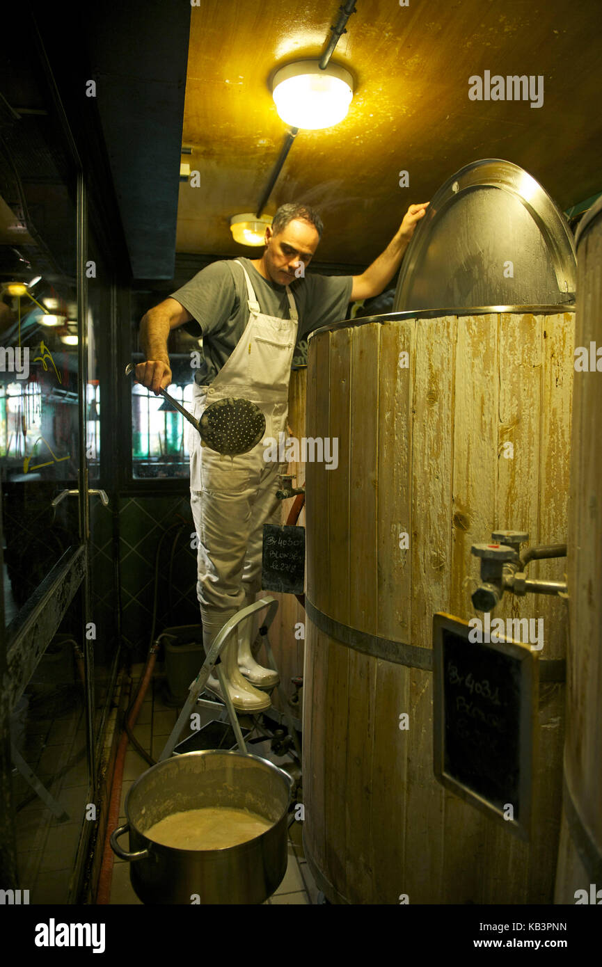 Francia, BAS RHIN, Strasburgo, città vecchia elencati come patrimonio mondiale dall' UNESCO, Brasserie 'Les Brasseurs", micro birreria che ancora prepara la propria birra Foto Stock