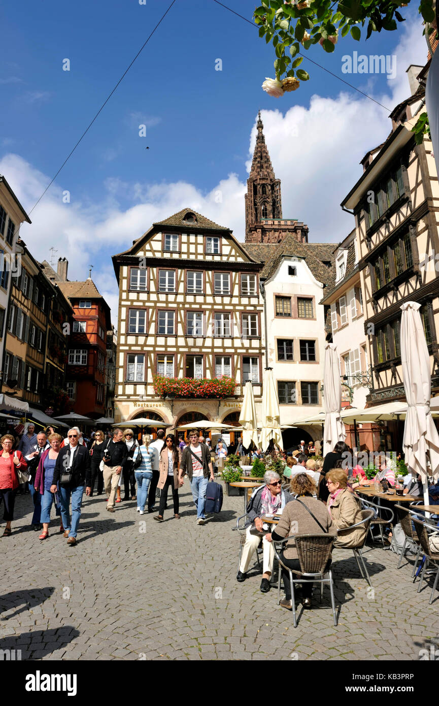 Francia, BAS RHIN, Strasburgo, città vecchia elencati come patrimonio mondiale dall' UNESCO, place du marche Aux Cochons De Lait e cattedrale Foto Stock