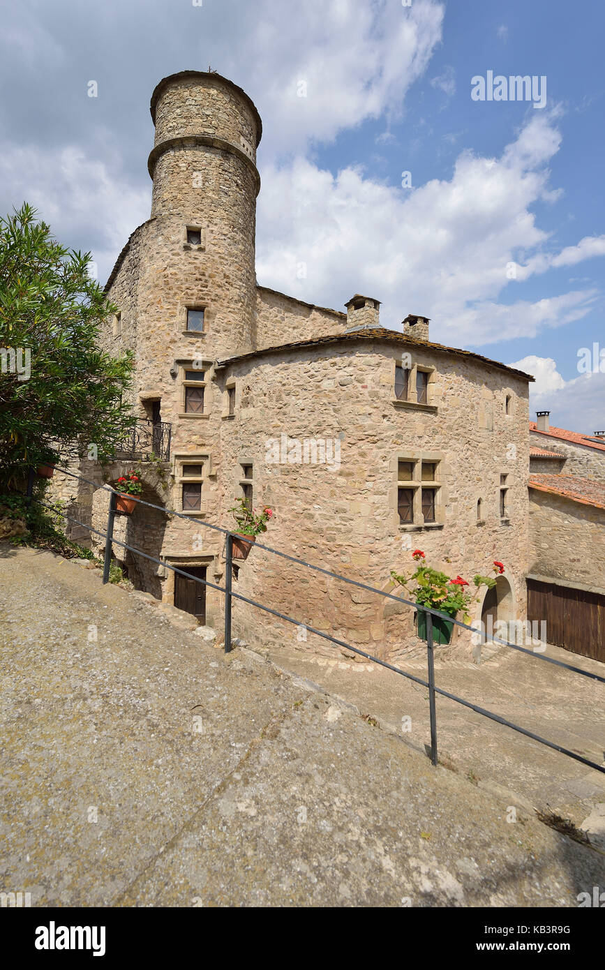 Francia, Herault, Parco Naturale Regionale della Linguadoca alta (Parc Naturel Regional du Haut Languedoc), il villaggio di Boussagues, Bailli casa Foto Stock