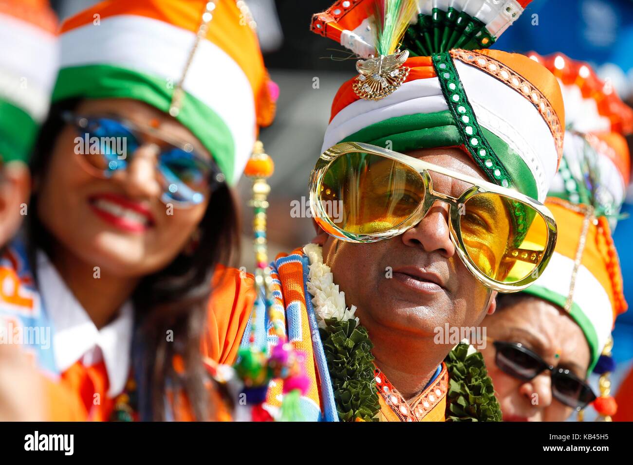 Ventole indiano visto durante l'ICC Champions Trophy 2017 match tra India e Sud Africa a forma ovale a Londra. 11 Giu 2017 Foto Stock