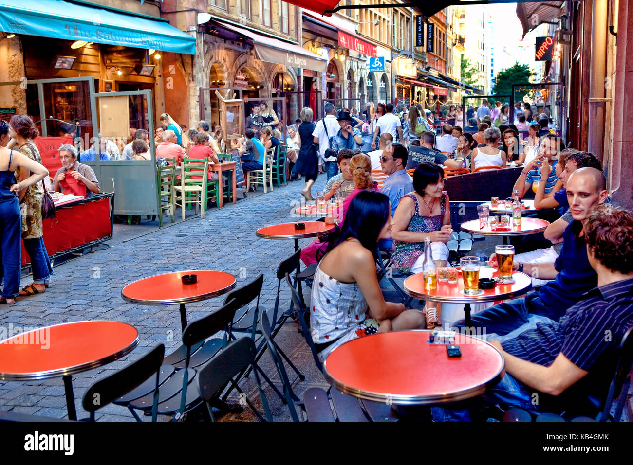 Ristorante in rue merciere a Lione Foto Stock