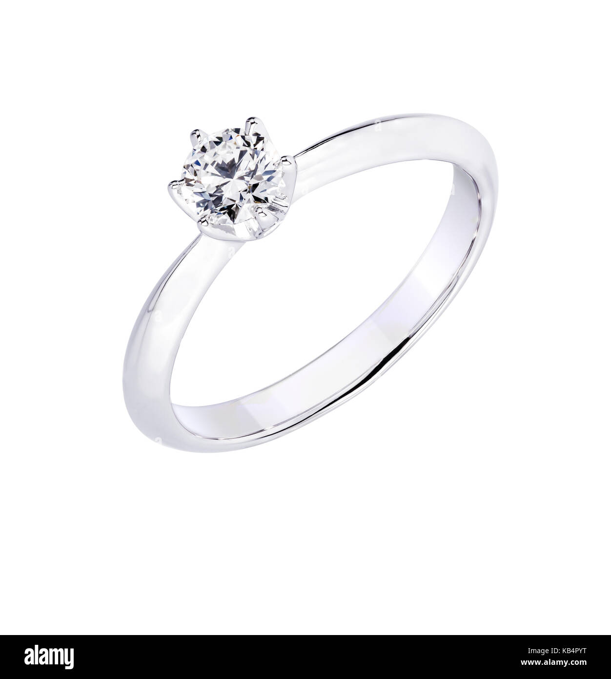 Impegno di diamante anello di nozze isolato su sfondo bianco, tracciato di ritaglio Foto Stock
