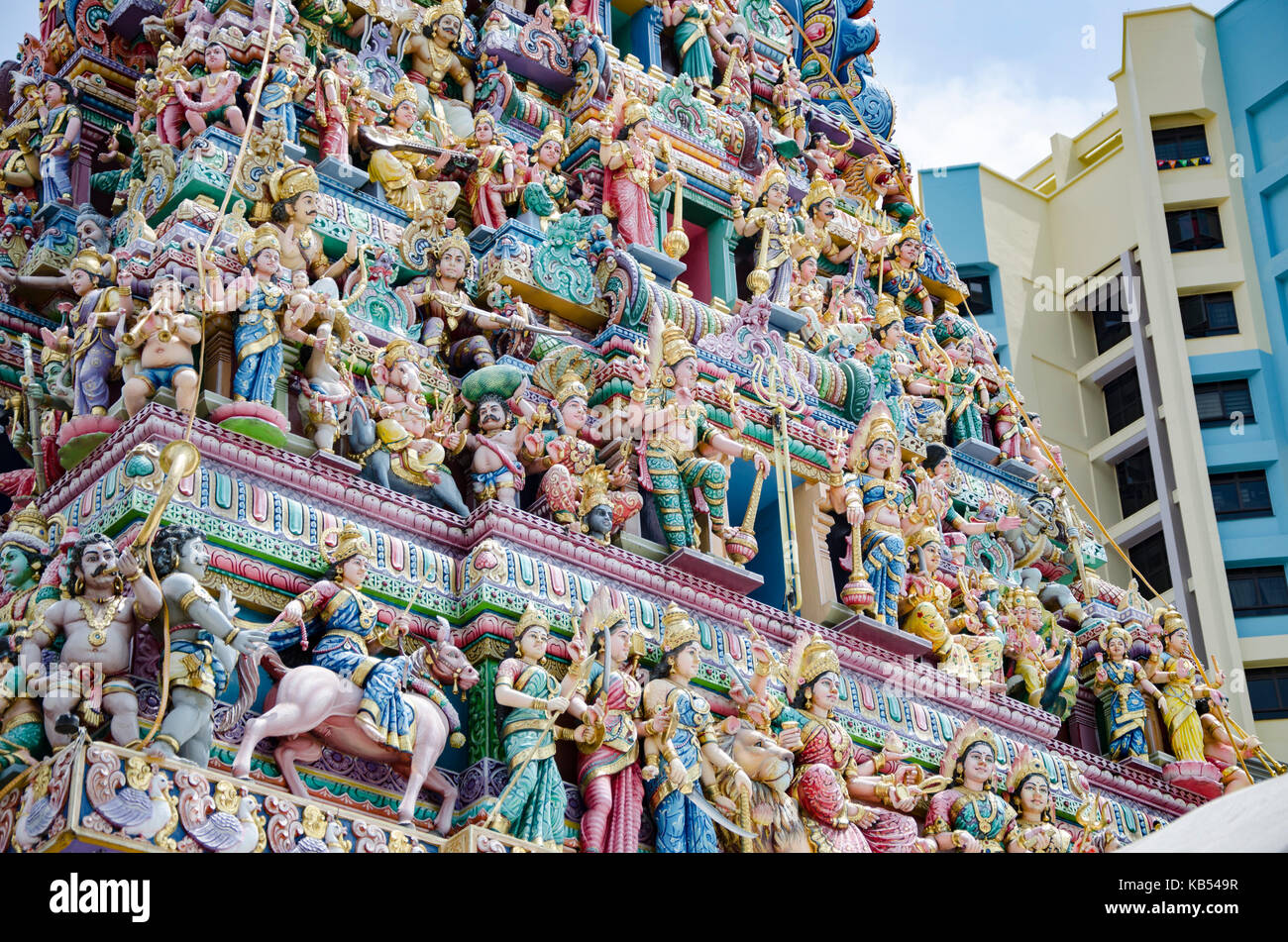 Decorazione del Tempio Hindu Sri Veeramakaliamman Foto Stock