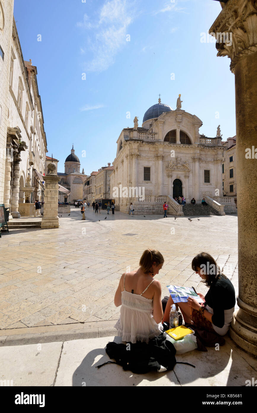 Croazia, Dalmazia, costa dalmata, Dubrovnik Centro storico, classificato come patrimonio mondiale dall UNESCO luza, la piazza e la chiesa di San Biagio Foto Stock
