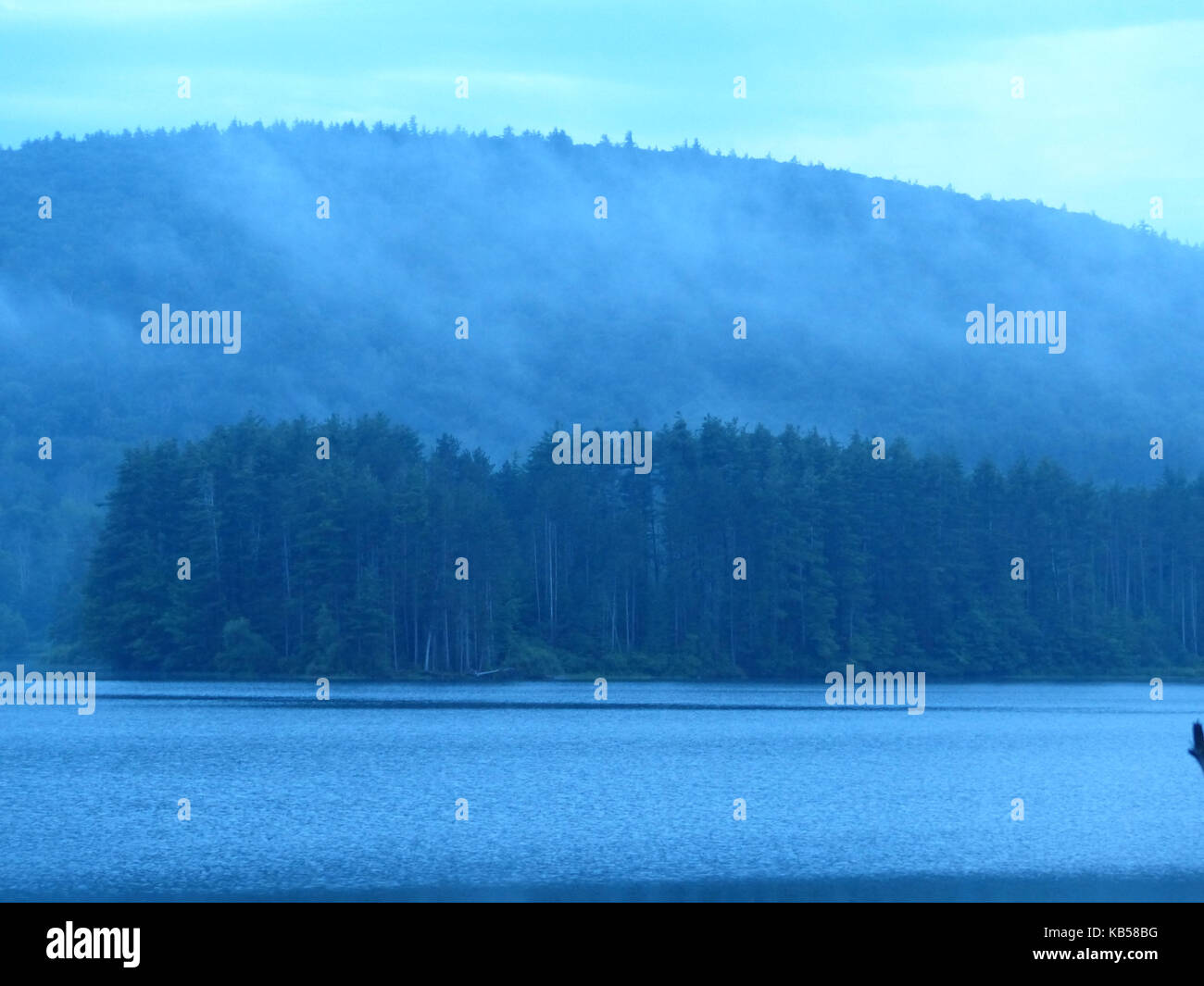 Nebbia di mattina con un incremento di oltre il lago di cooper, NY Foto Stock