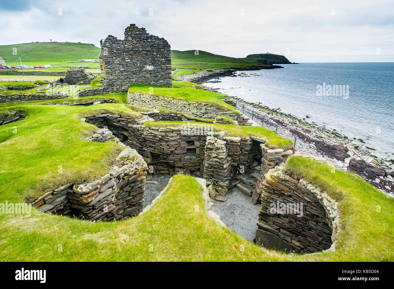 Jarlshof preistorici sito archeologico, isole Shetland Scozia, Regno Unito, Europa Foto Stock