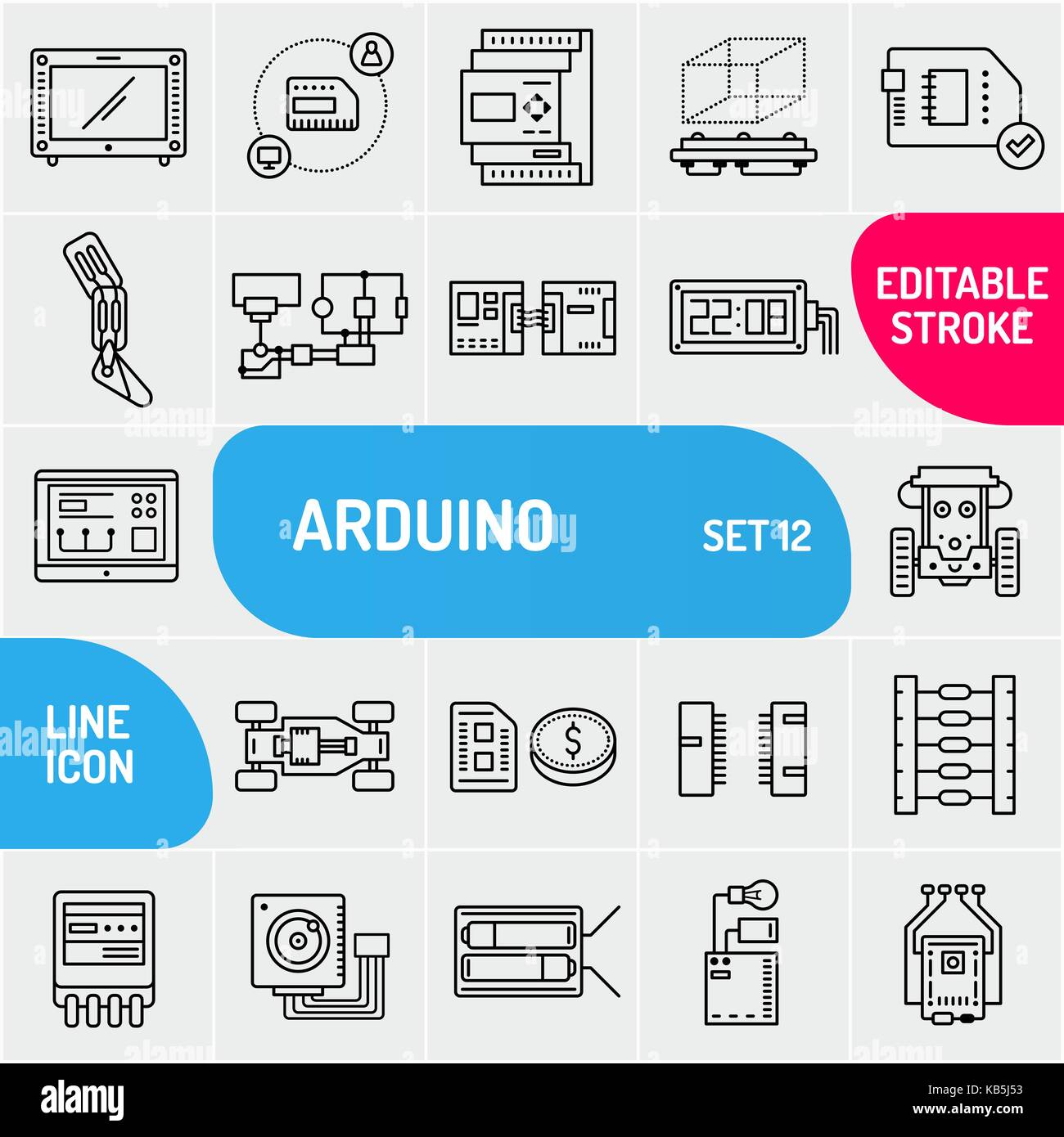 Linea di arduino icone. componenti elettronici icon set. vari simboli di chip collezione. illustrazione vettoriale Illustrazione Vettoriale
