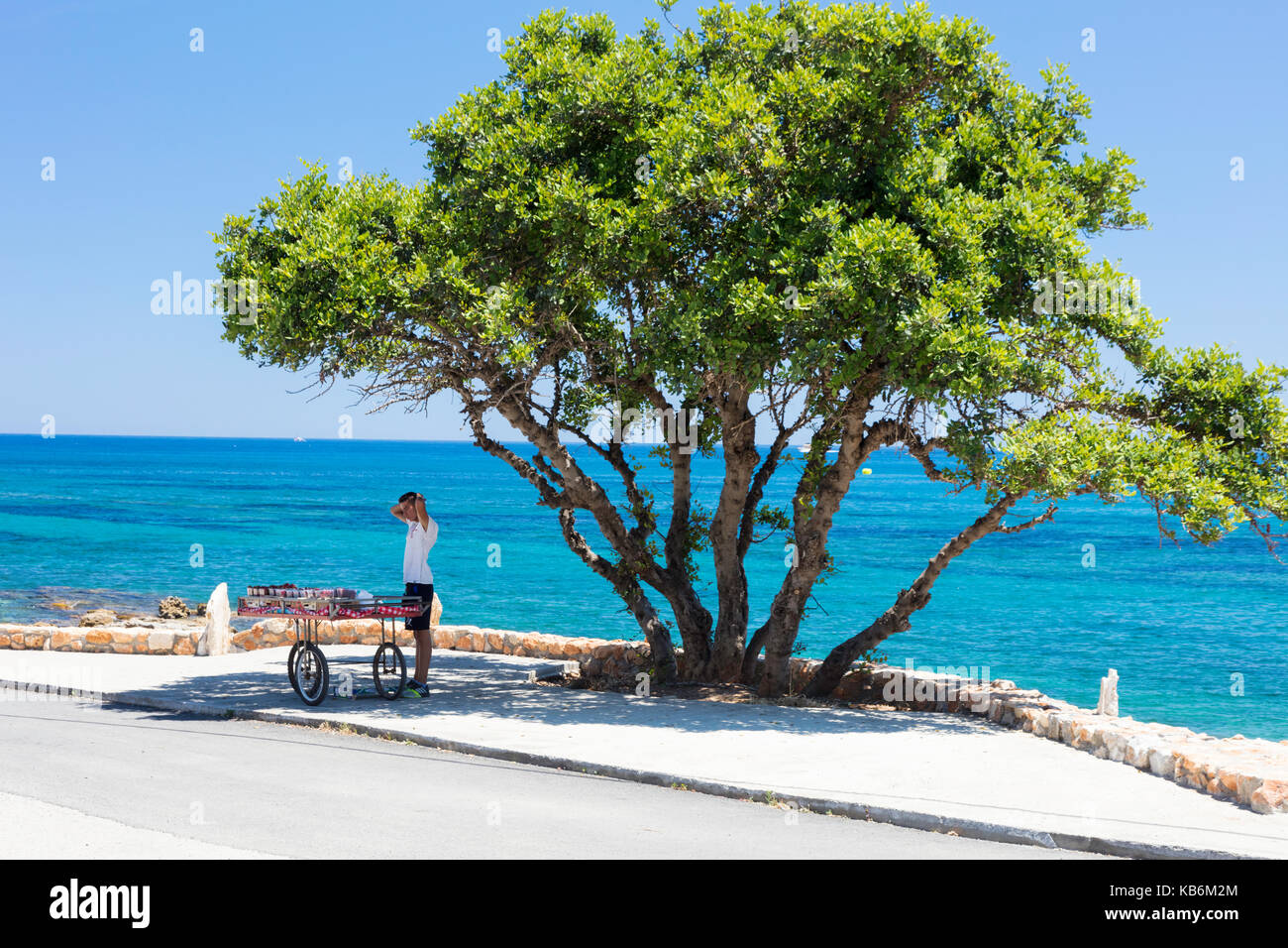 Giovane uomo vendita di fragole, creta Foto Stock