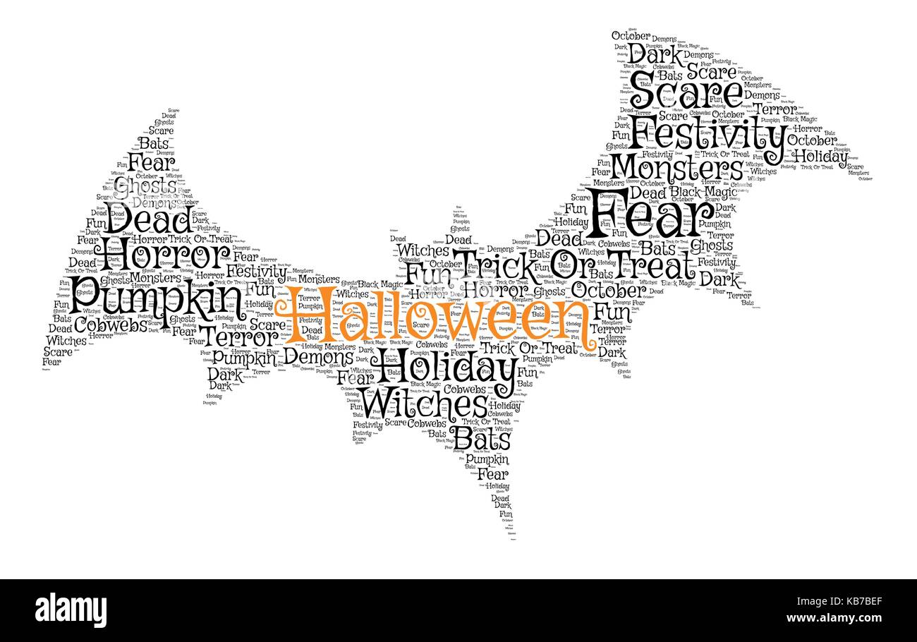 Nuvola di parole, halloween concept realizzato con forma bat e tag su sfondo bianco. Illustrazione Vettoriale