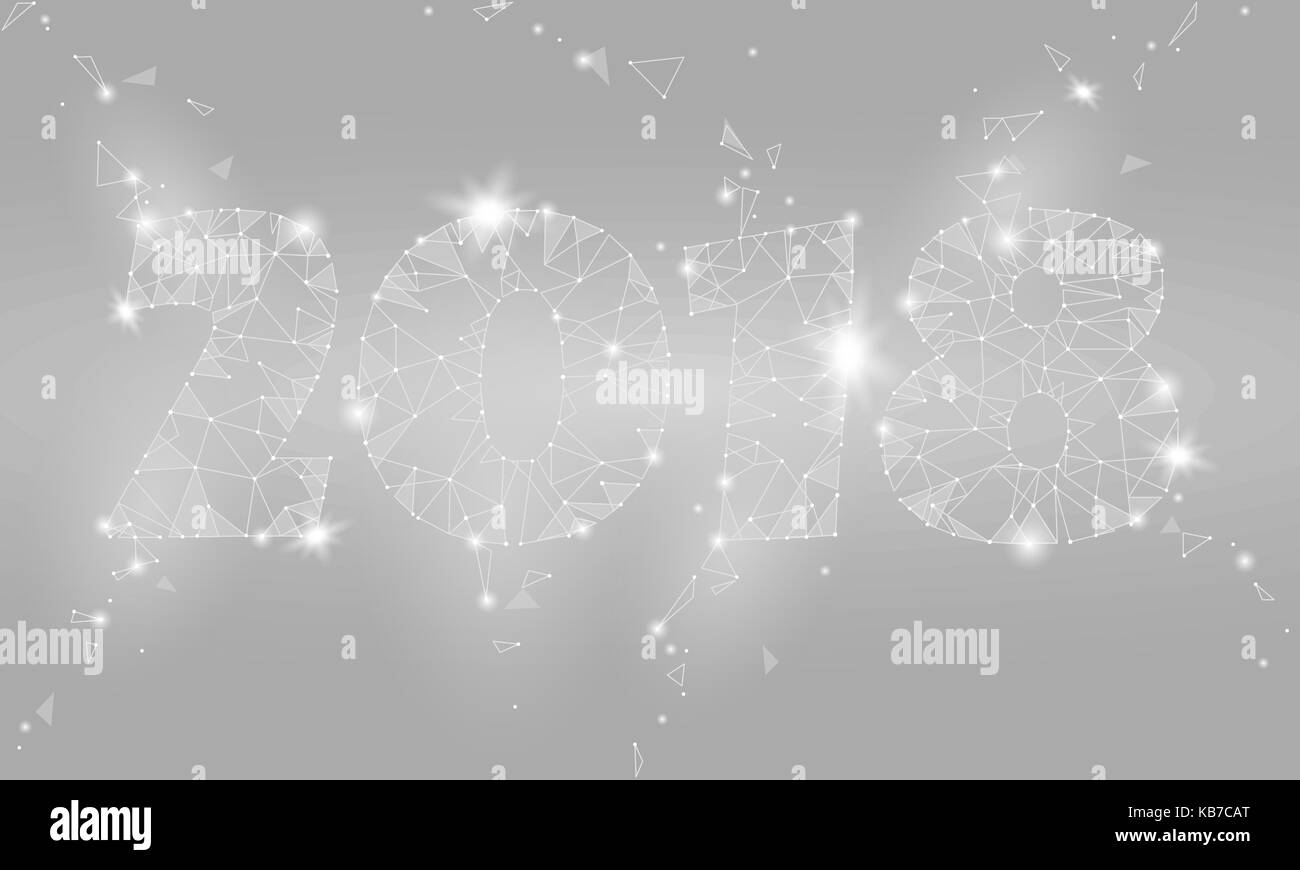 Poligonale geometrica 2018 Anno nuovo bigliettino. bassa poli triangolo tecnologia futura neutro bianco grigio argento metallizzato sfondo. corporate business design illustrazione vettoriale Illustrazione Vettoriale