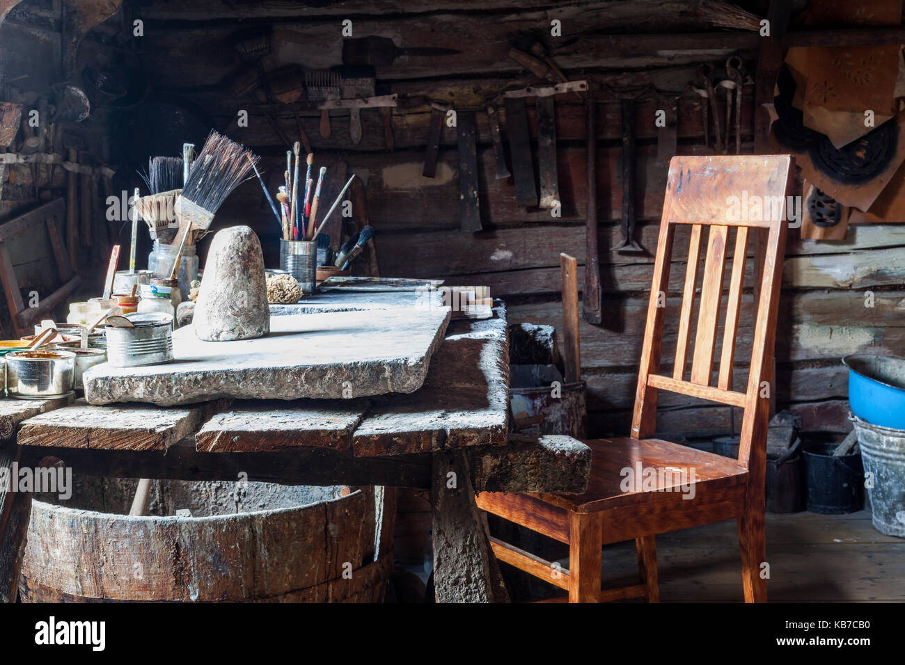 Vintage, completamente accessoriate pittore della officina, Finlandia Foto Stock