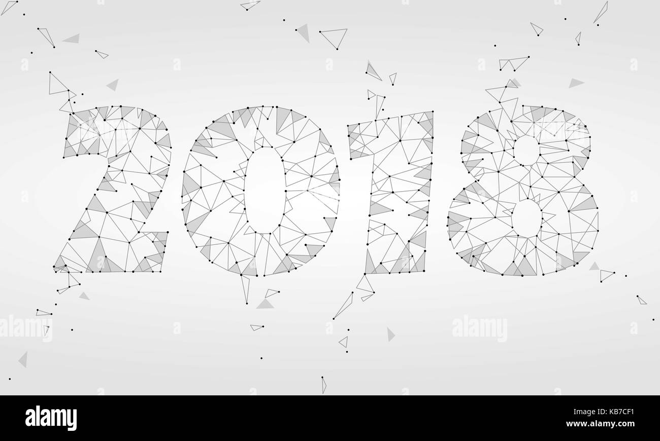 Poligonale geometrica 2018 Anno nuovo bigliettino. bassa poli triangolo tecnologia del futuro grigio neutrale sfondo bianco. corporate business design illustrazione vettoriale Illustrazione Vettoriale