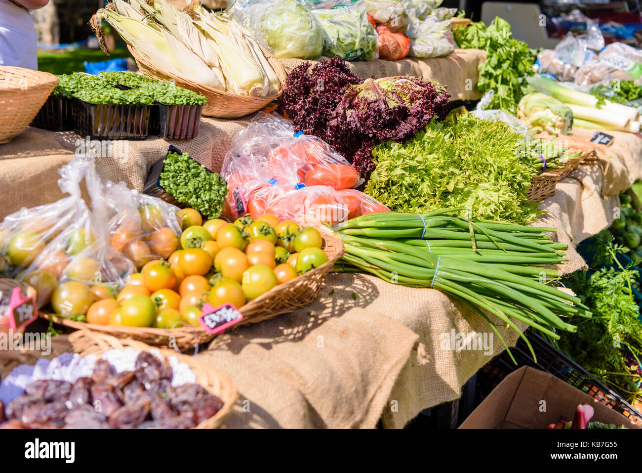 Ortaggi per la vendita in un mercato all'aperto. Foto Stock