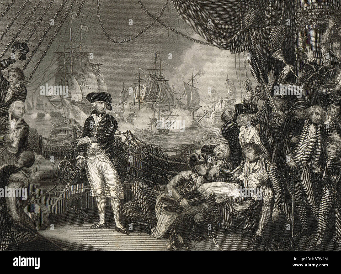 La morte del tenente neville, scena sul ponte della Queen Charlotte, 1 giugno 1794 (il glorioso primo di giugno) Foto Stock