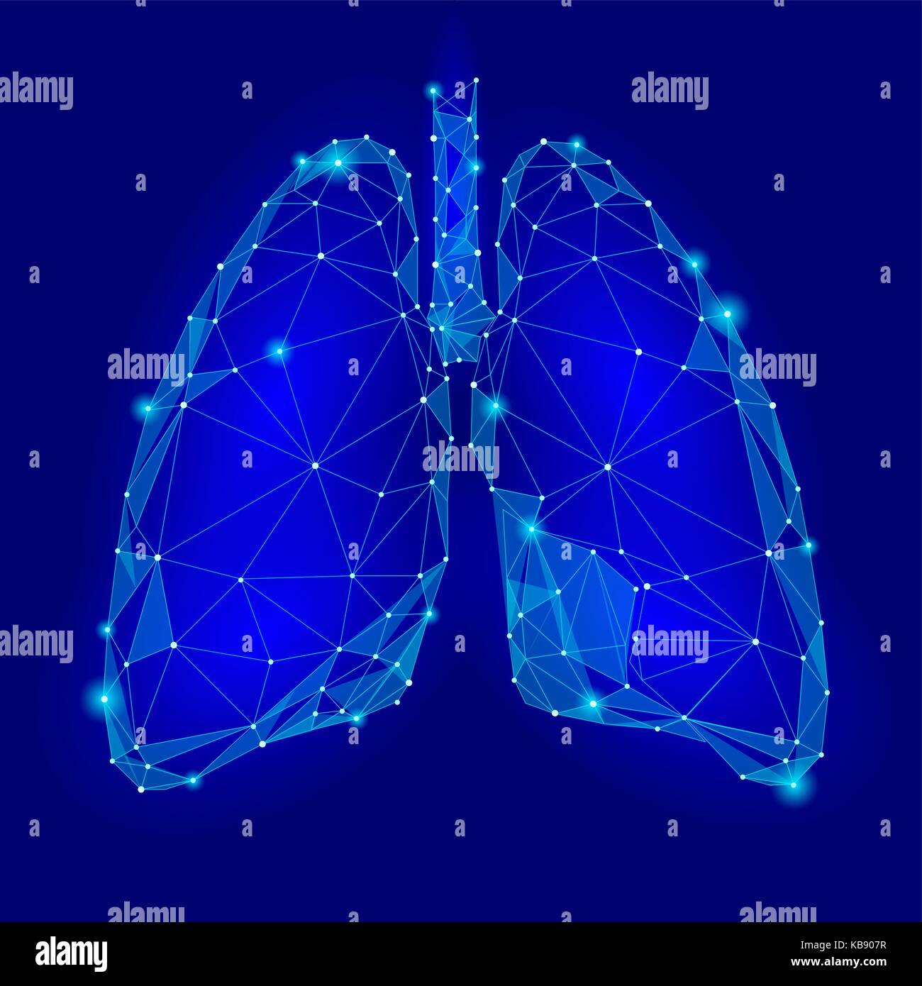 Human organo interno polmoni. bassa tecnologia poli design. colore blu triangolo poligonale di punti collegati. Salute Medicina sfondo icona illustrazione vettoriale Illustrazione Vettoriale