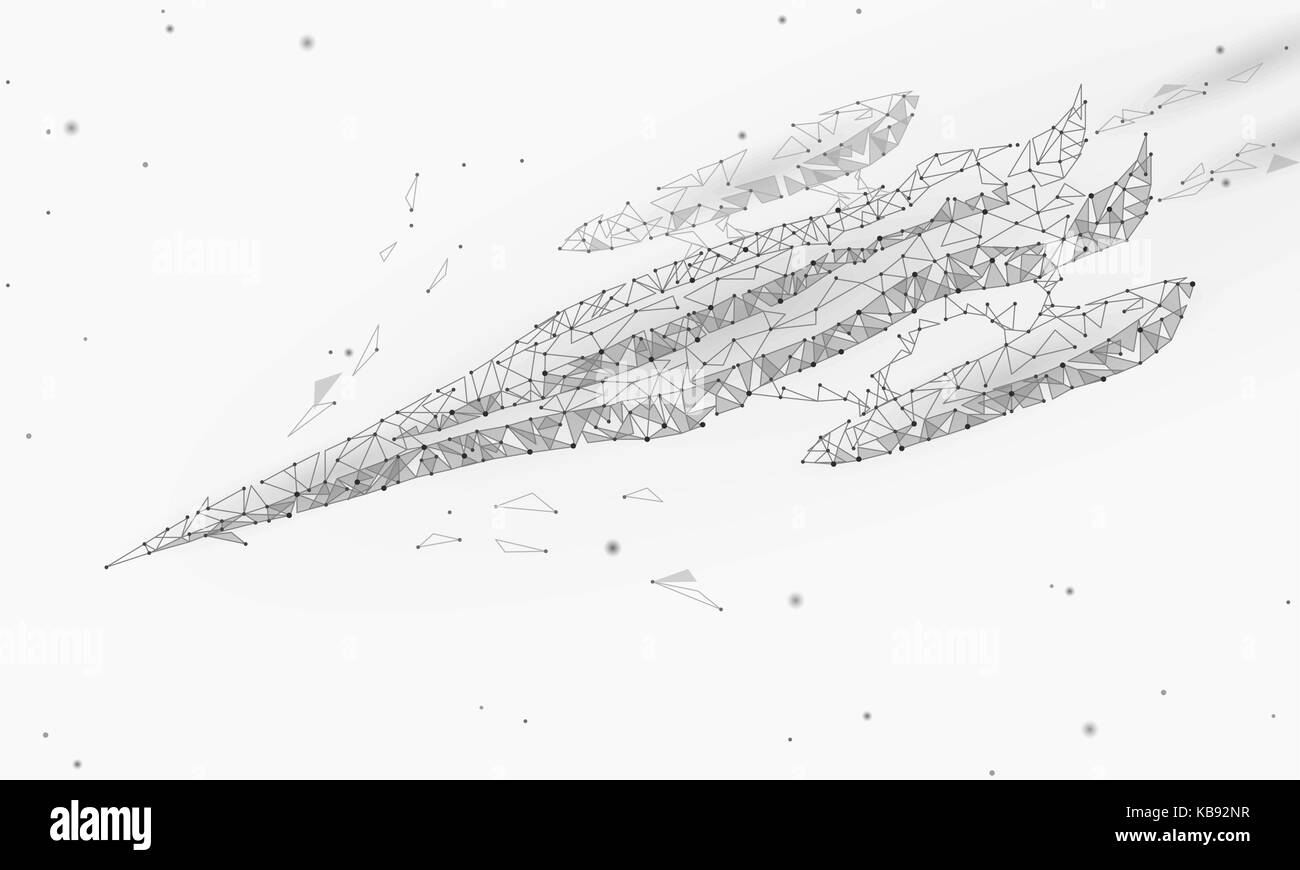Bassa poli starship. future technology business concept design. poligonale del triangolo di punti collegati a stella brillante spazio. rocket bianco grigio neutro modello 3d isolato cielo illustrazione vettoriale Illustrazione Vettoriale