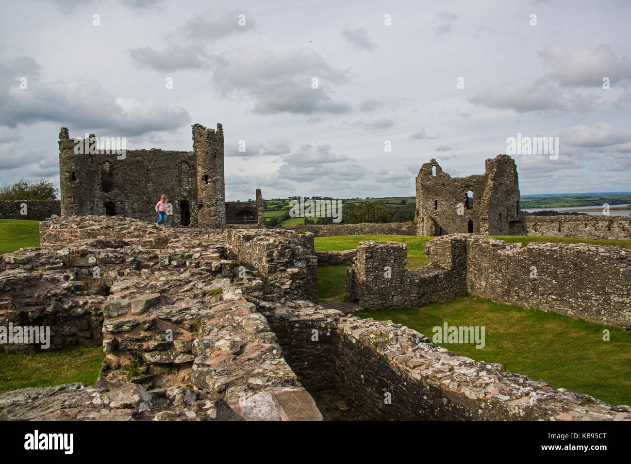 Il castello di Llansteffan, Carmarthen, Carmarthenshire, Galles del Sud Foto Stock