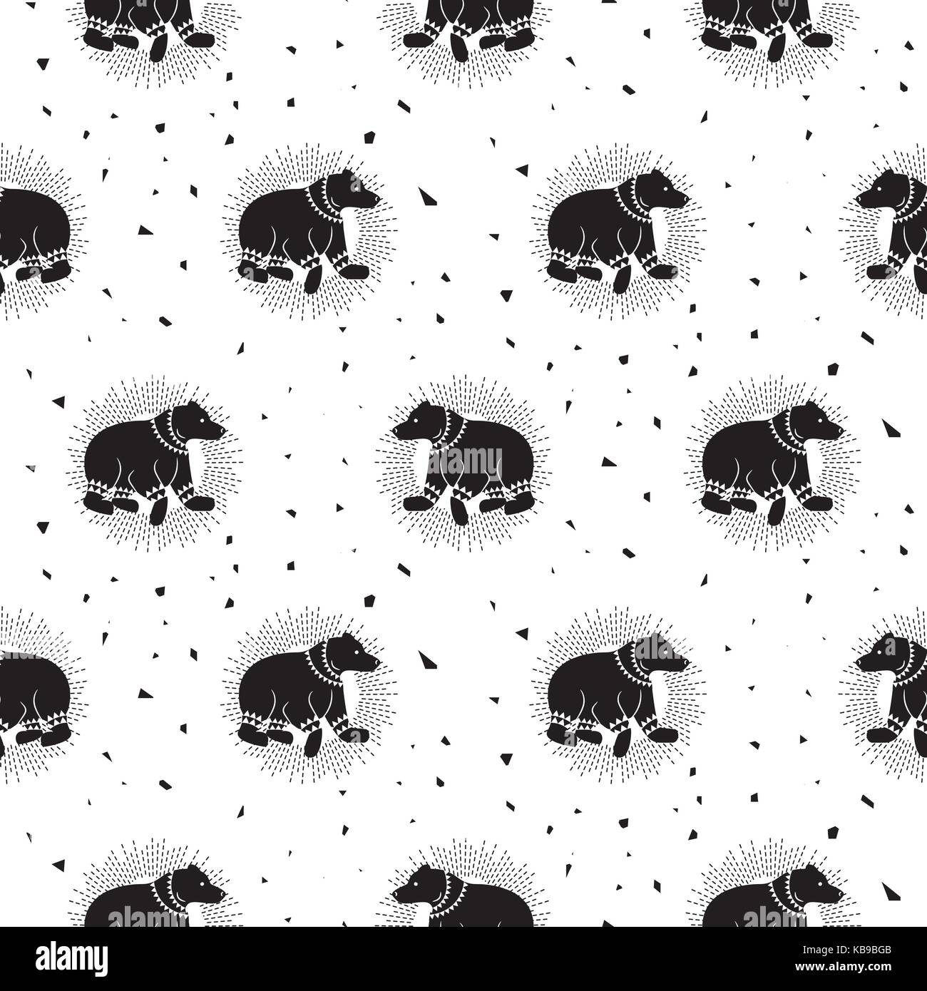 Orso bianco e nero tribale vettore seamless pattern. Illustrazione Vettoriale