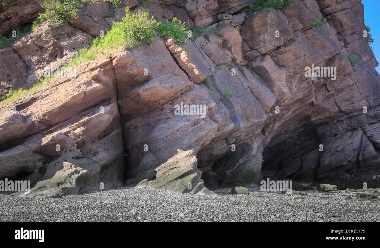 Serie di grotte e anfratti di roccia sulla parete a strapiombo di fundy national park, nb, Canada Foto Stock