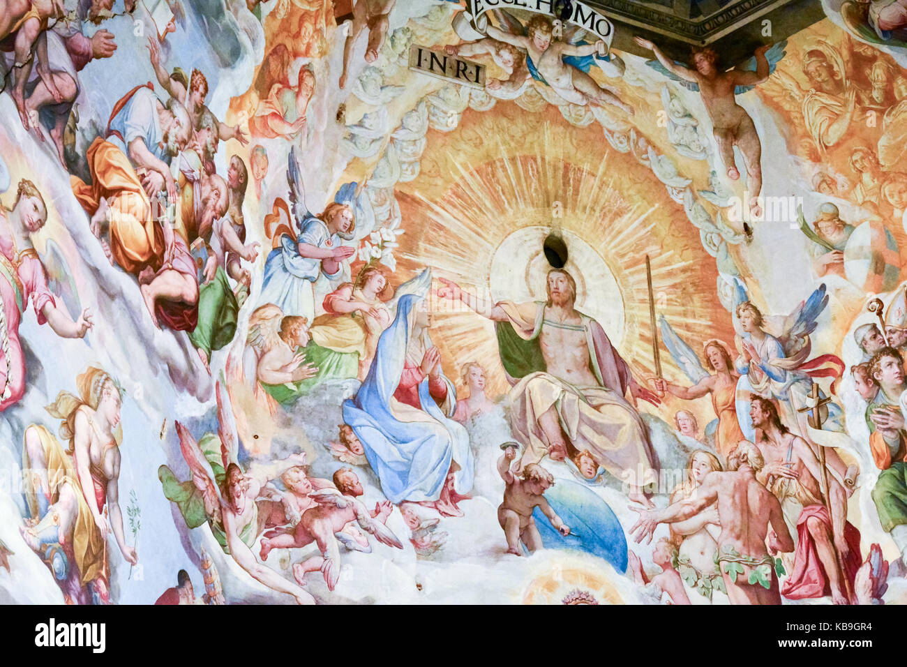 Dettaglio del Giudizio universale di Zuccari 3,600 meters² di soffitto dipinto all'interno del Duomo di Firenze, Firenze, Toscana, Italia Foto Stock