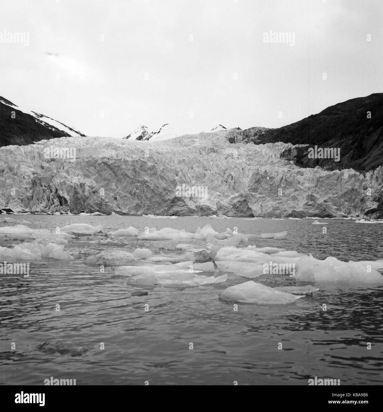 Ein kleiner Abstecher zum Agostini Fjord an der Südspitze von Cile, 1960er Jahre. In un breve viaggio di piccole dimensioni al fiordo Agostini sulla punta meridionale del Cile, 1960s. Foto Stock