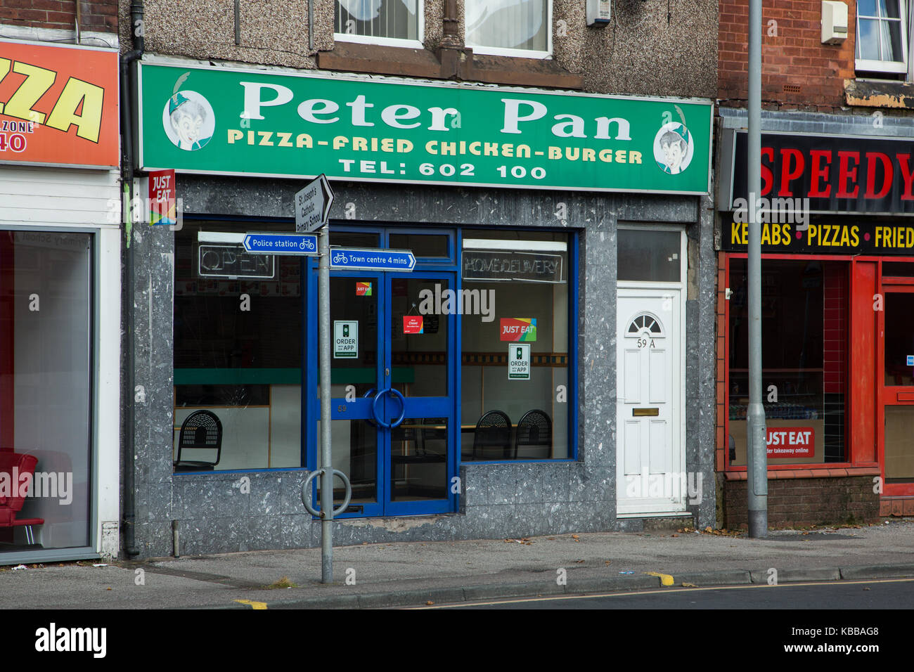 Peter Pan Takeaway a Leigh, England, Regno Unito Foto Stock