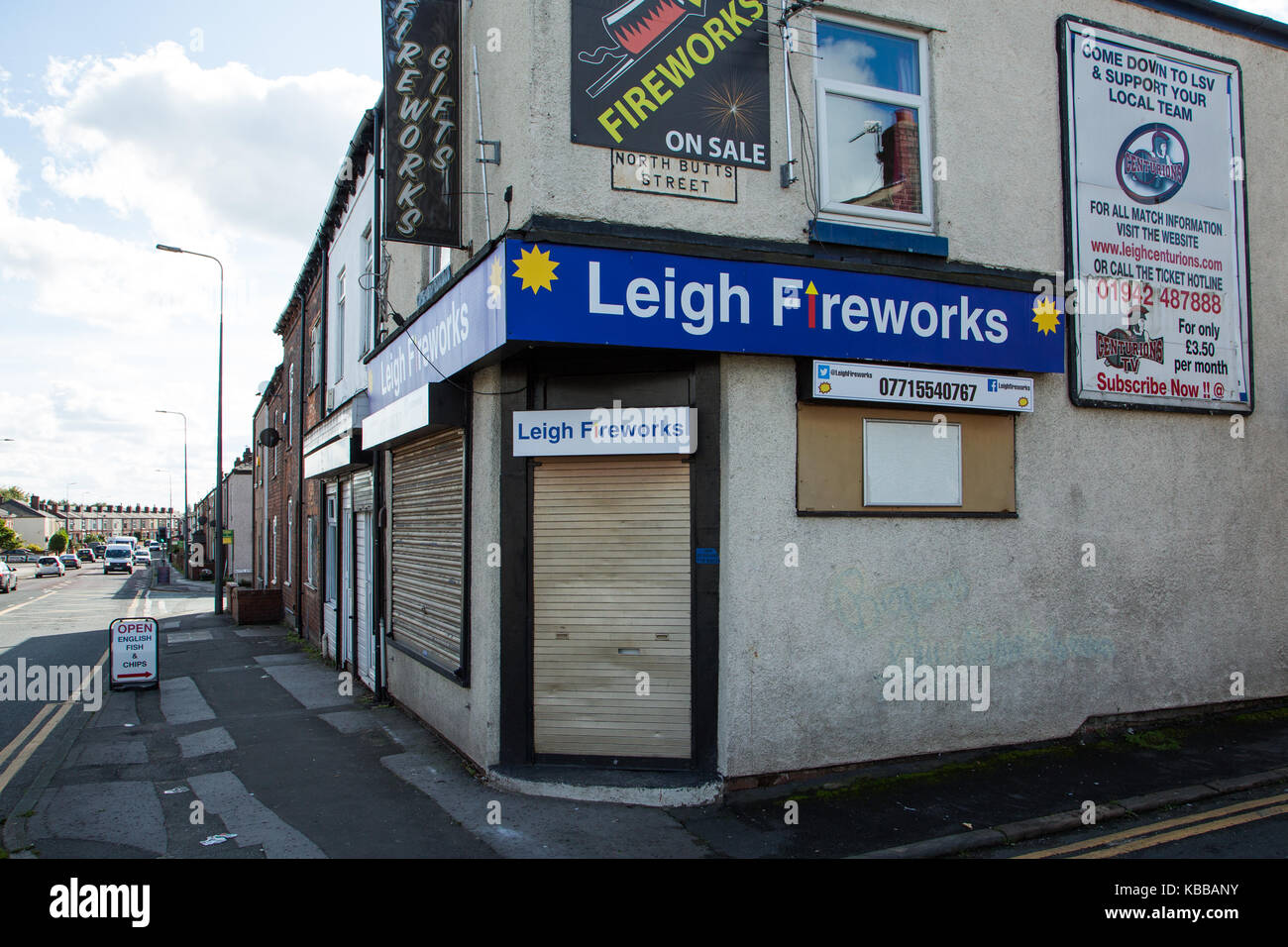 Leigh fuochi d'artificio shop a Leigh, England, Regno Unito Foto Stock