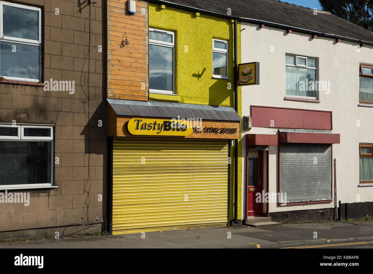 Morso gustoso sandwich shop a Leigh, England, Regno Unito Foto Stock