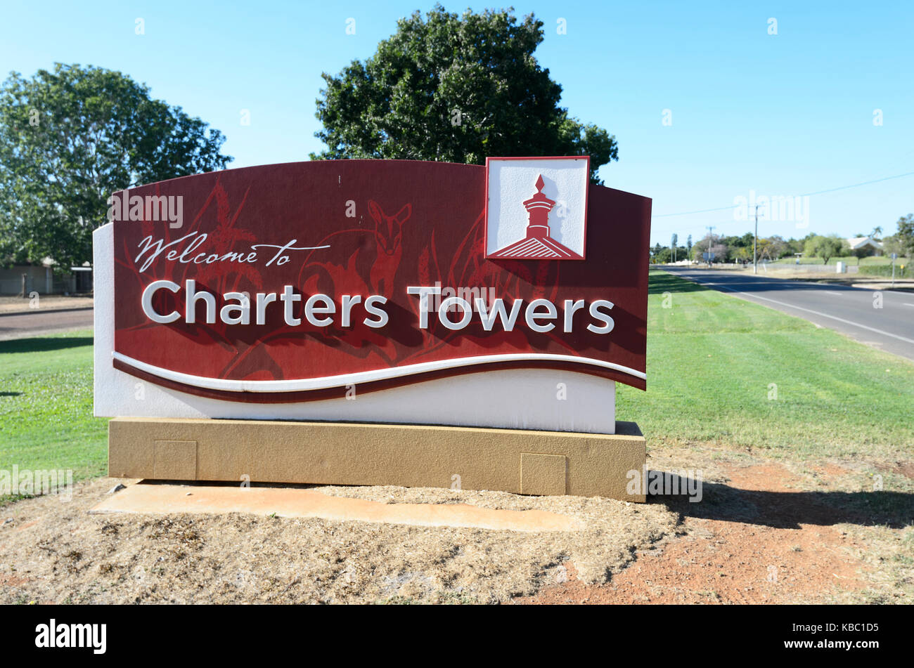 Benvenuto a Charters Towers segno del Queensland del Nord, QLD, Australia Foto Stock