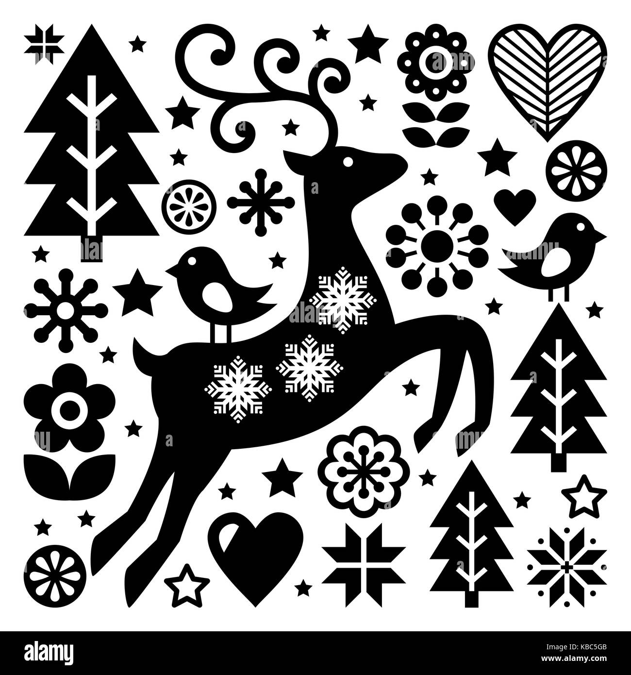 Natale In Bianco E Nero Folk Disegno Vettoriale