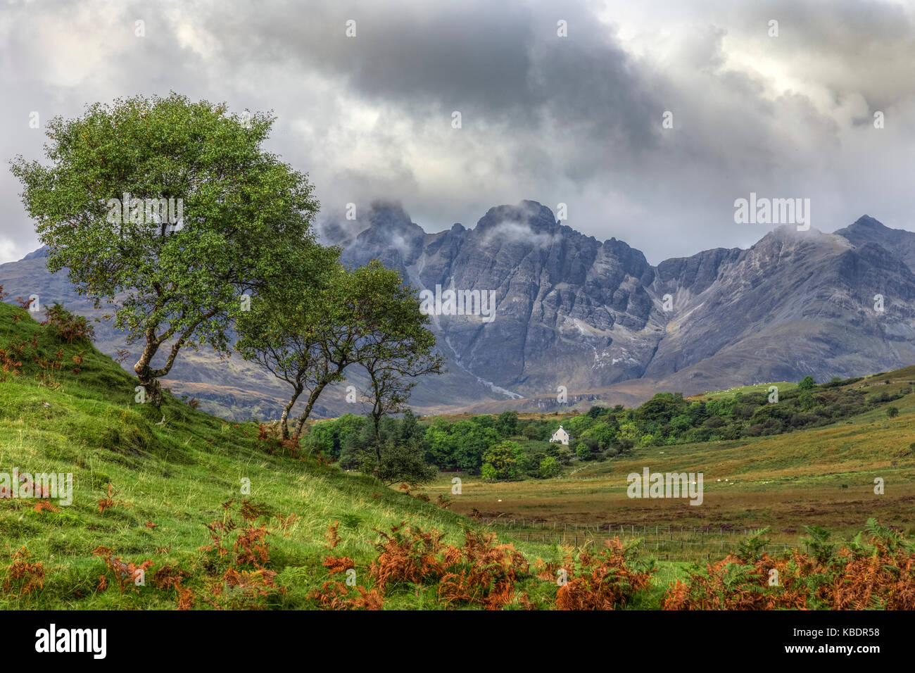 Black Cuillins, Strath Suardal, Isola di Skye, Scozia, Regno Unito Foto Stock