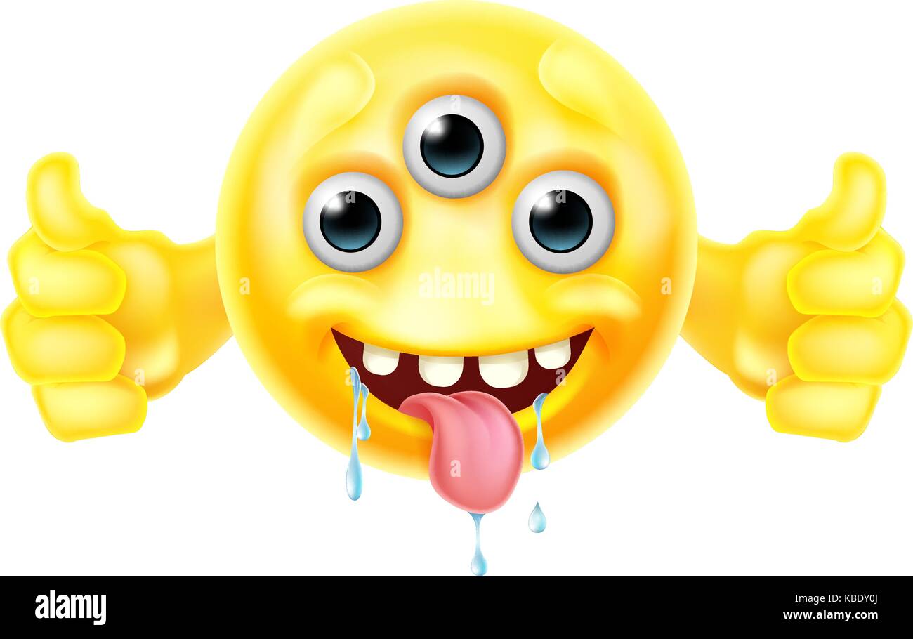 Alien monster gli Emoji dando pollice in alto Illustrazione Vettoriale