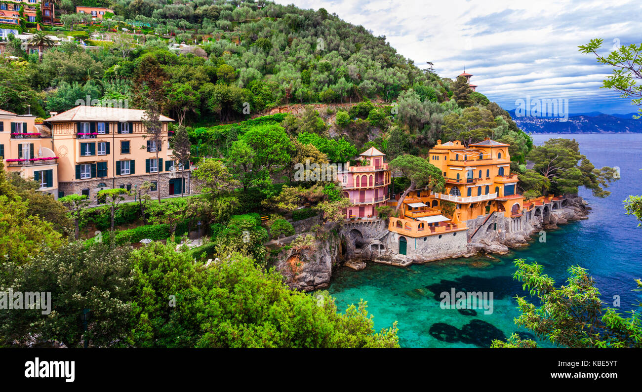 Bellissima portofino village,Liguria,l'Italia. Foto Stock