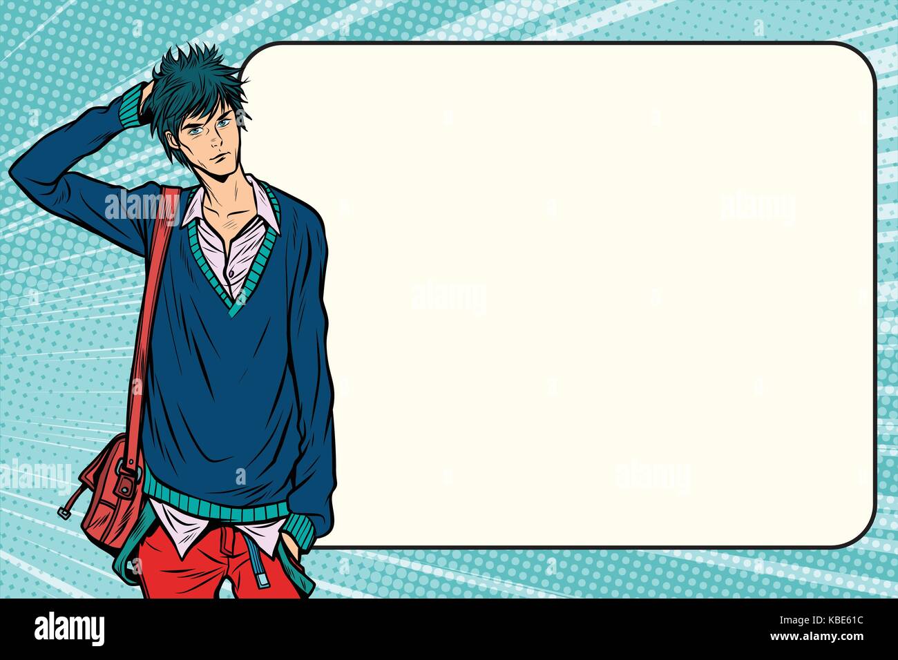 Insicuro studente di moda hipster manga anime. in stile pop art vettore retrò vintage illustrazioni Illustrazione Vettoriale