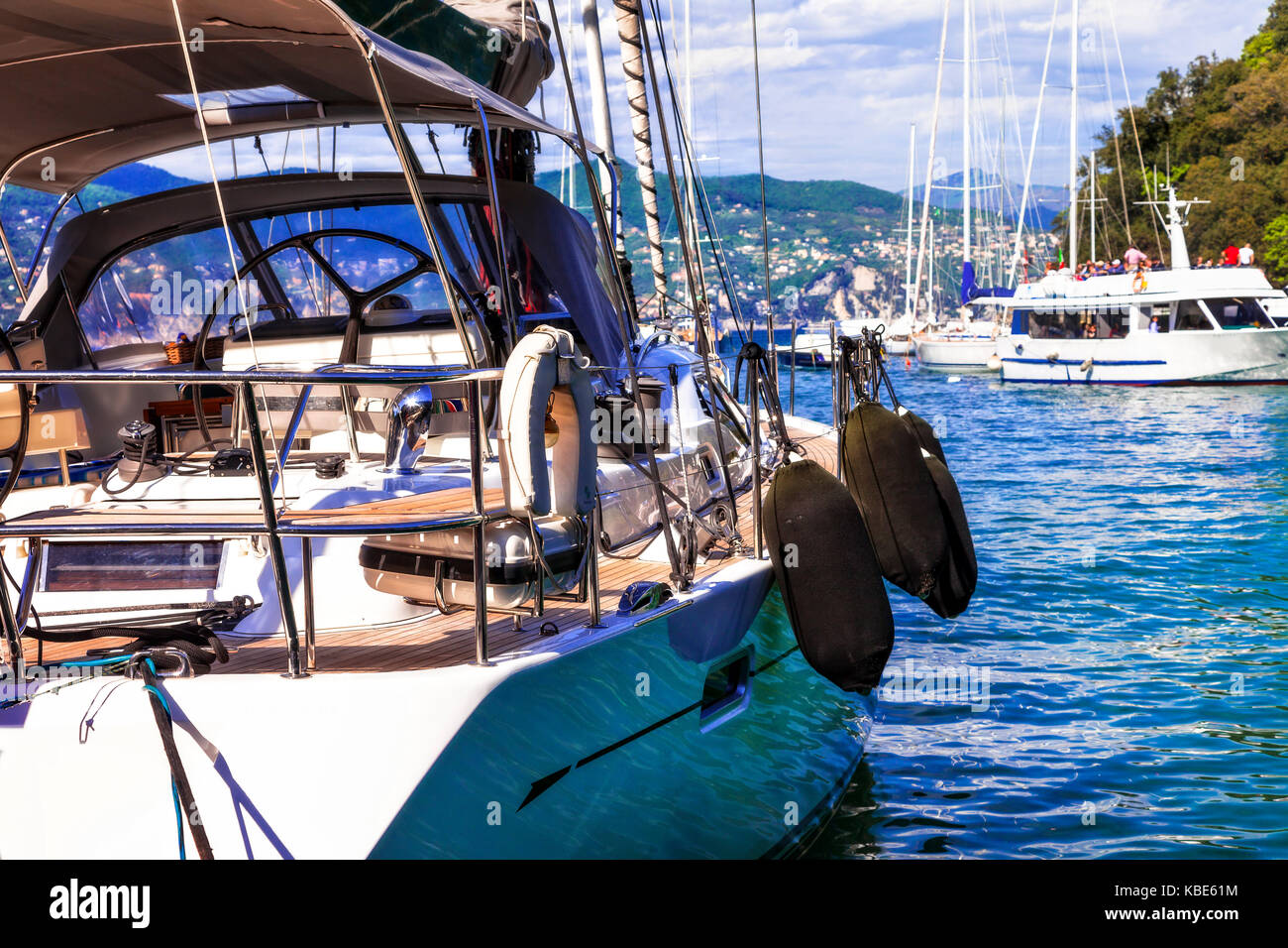 Vacanze di lusso a yacht,Portofino,Liguria,l'Italia. Foto Stock