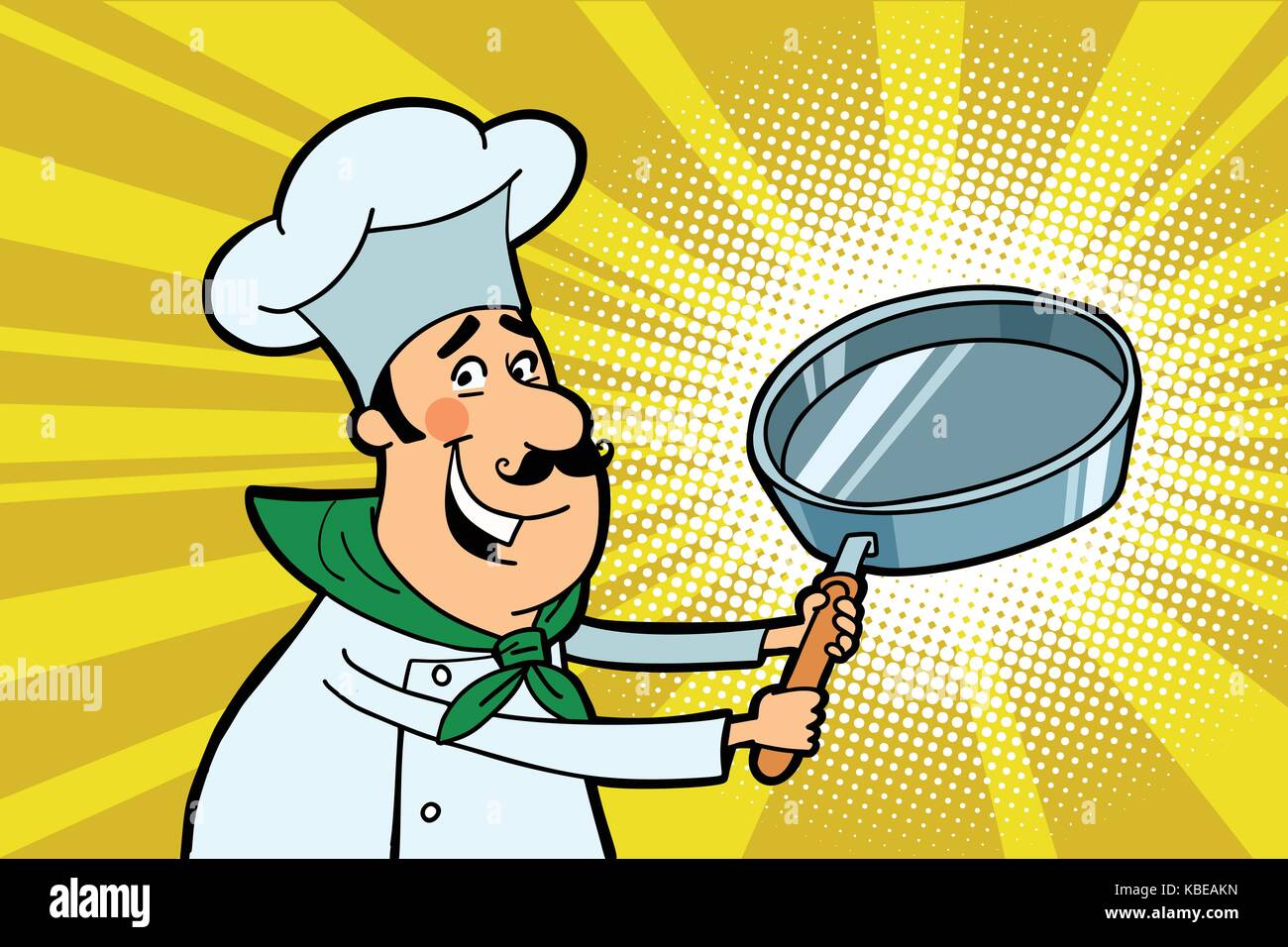 Chef di cucina carattere con una padella Illustrazione Vettoriale