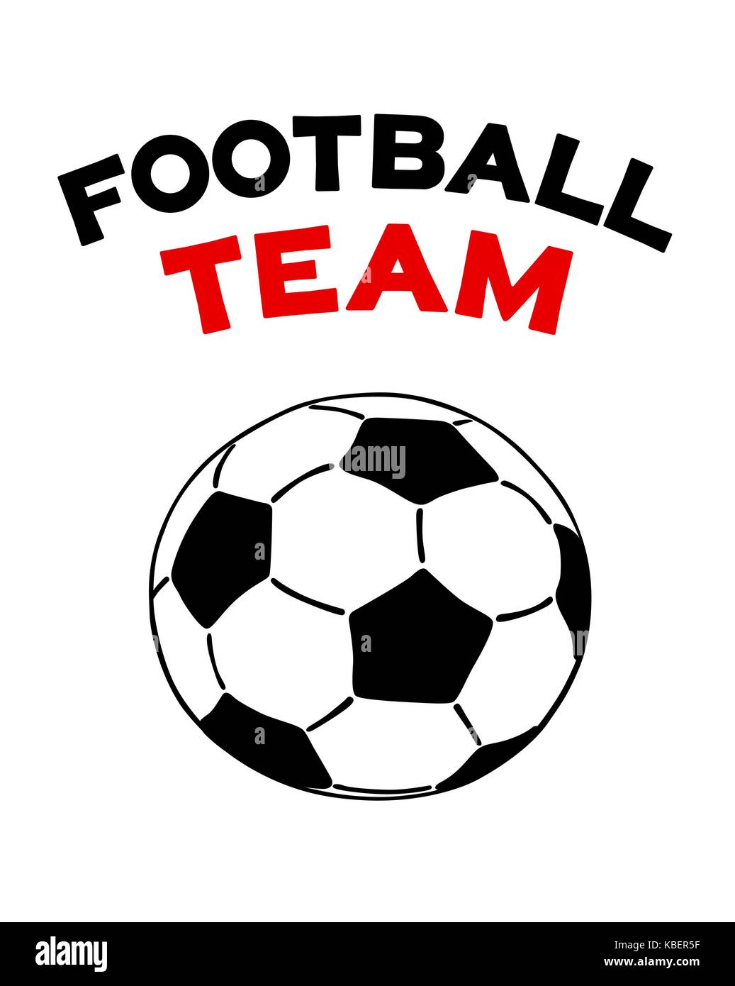 Pallone da calcio icona piatta isolata illustrazione vettoriale con testo football team scritte Illustrazione Vettoriale