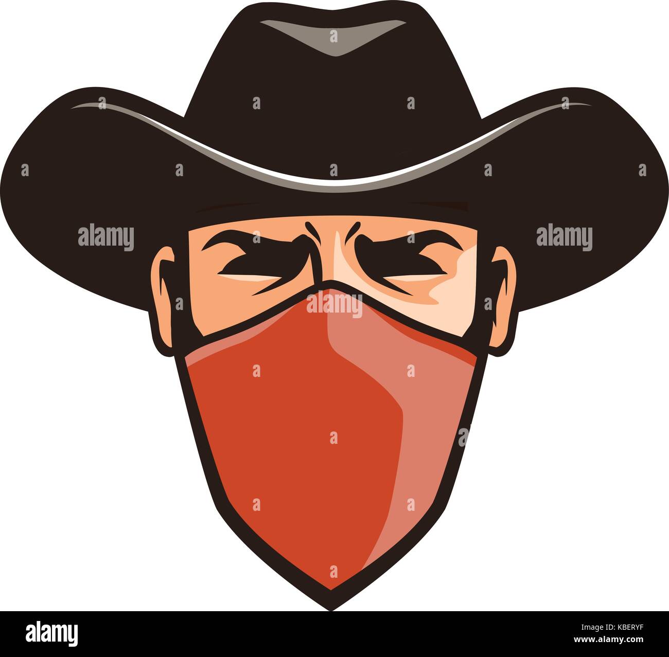 Arrabbiato thug in maschera. cowboy, ladro bandit in hat. cartoon illustrazione vettoriale Illustrazione Vettoriale