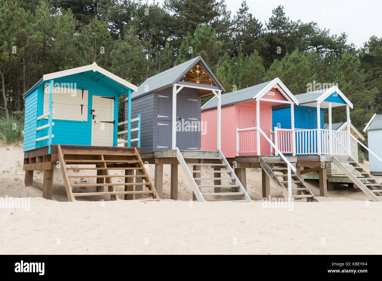 Cabine sulla spiaggia, a Wells-next-il-Mare, Norfolk Foto Stock