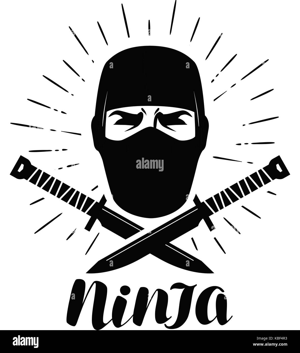 Logo ninja o etichetta. saboteur, guerriero, fighter simbolo. lettering illustrazione vettoriale Illustrazione Vettoriale