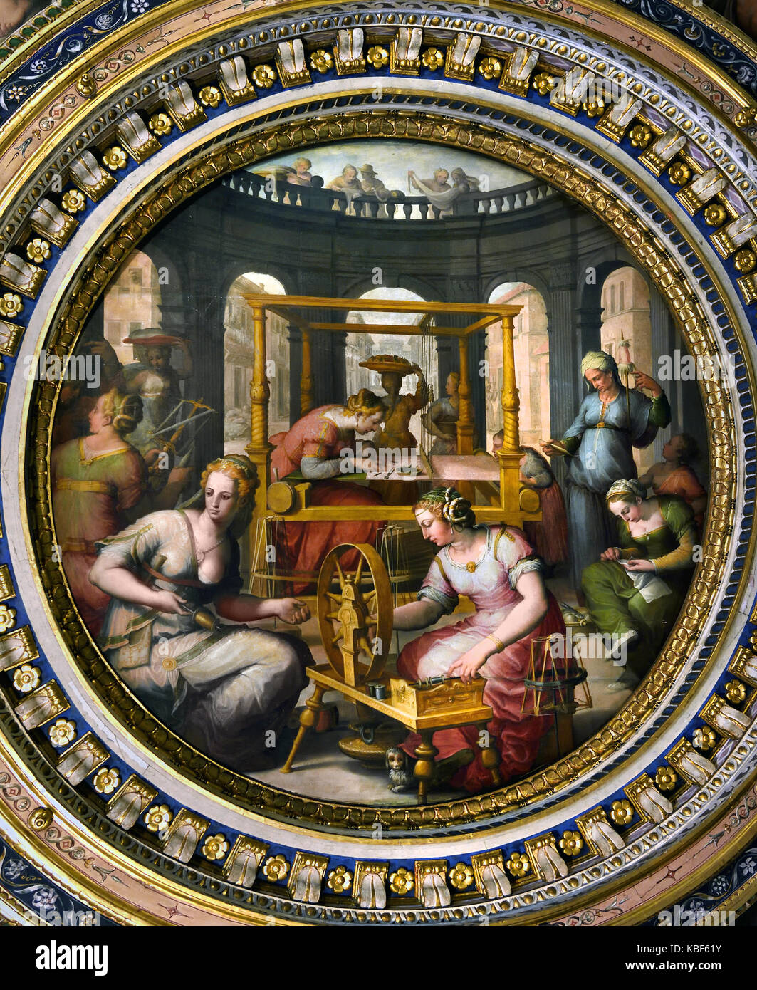 Sala di Gualdrada ( camera privata di Eleonora ) Eleonora di Toledo, moglie di Cosimo I de' Medici. dipinti di Giovanni Stradano o Jan Van der Straet o van der Straat o Stradanus o Stratensis ( 1523 - 1605 ) XVI secolo . Il Palazzo Vecchio a Firenze Italia Foto Stock