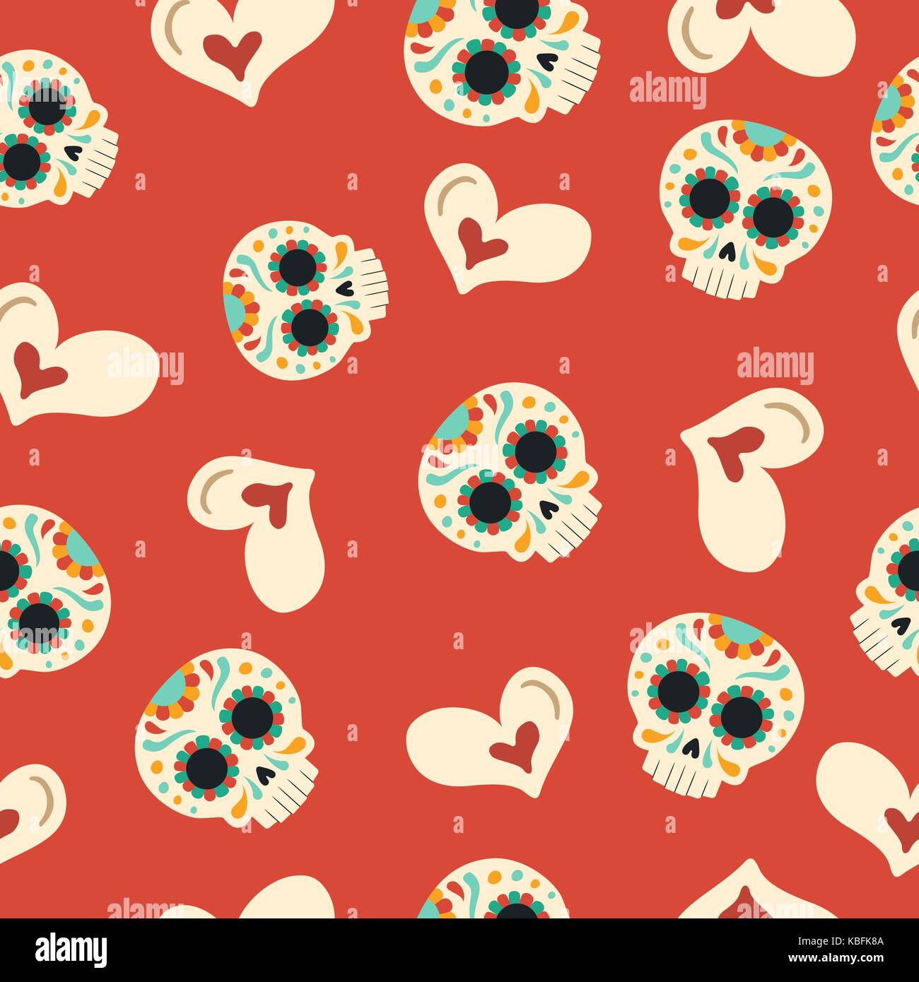 Il giorno dei morti pattern senza soluzione di continuità con i tradizionali disegnati a mano zucchero messicano cranio e decorazione cuore. eps10 vettore. Illustrazione Vettoriale