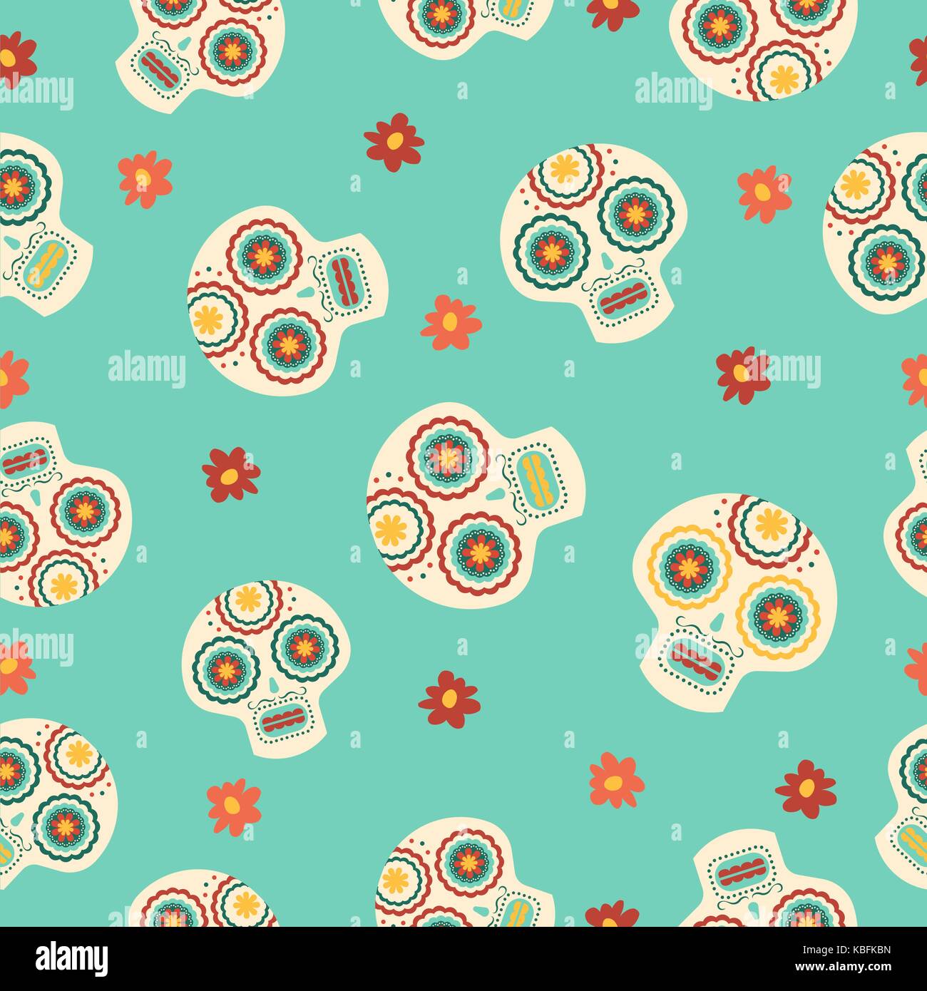 Il giorno dei morti seamless pattern con tradizionale messicana teschio di zucchero decorazione, fiori colorati e arte. EPS10 vettore. Illustrazione Vettoriale