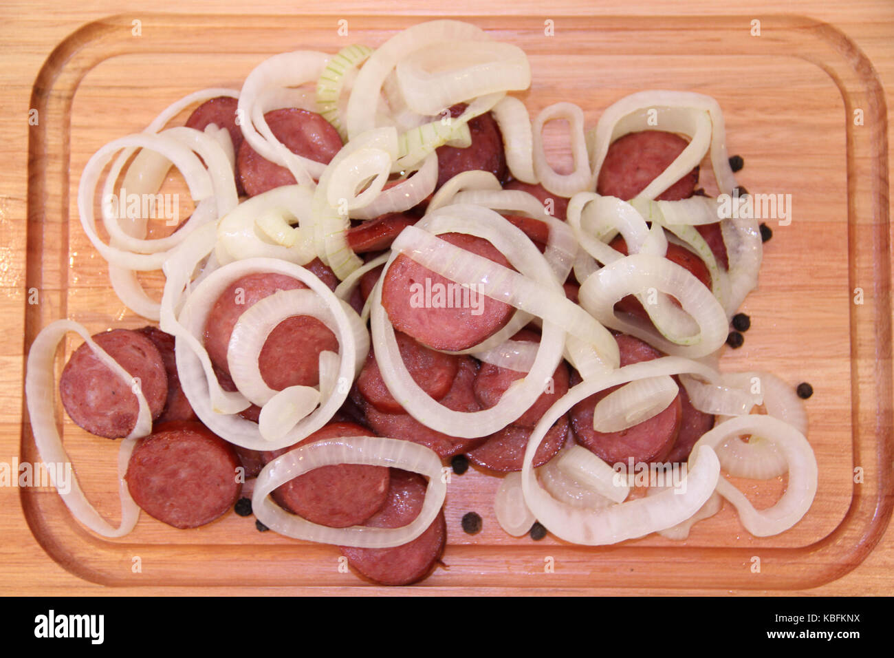 Salsicce, salsiccia per pizza, cipolle, São Paulo, Brasile. Foto Stock