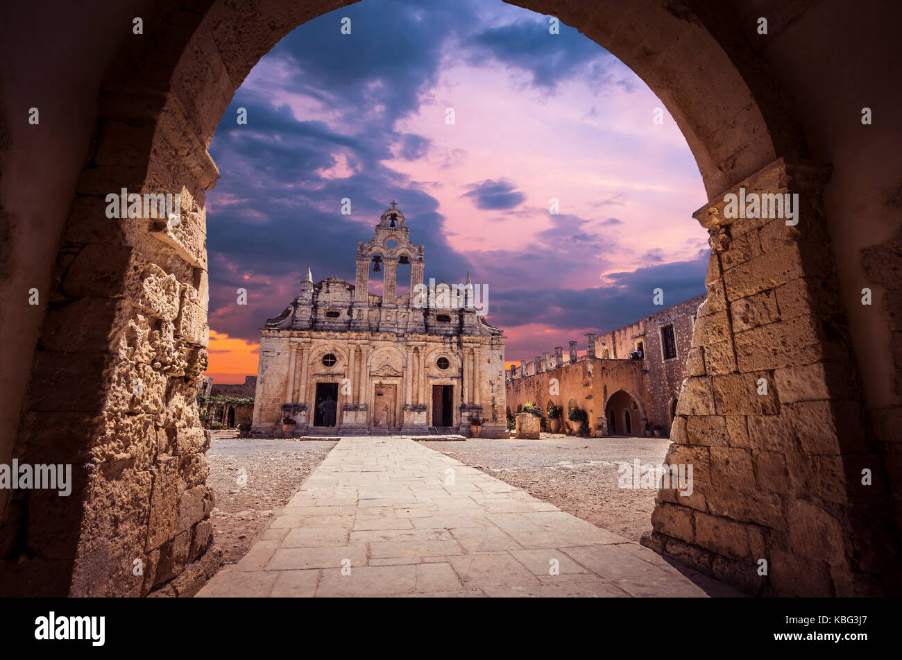 Arkadi monastero sull'isola di Creta, Grecia. Ekklisia Timios Stavròs - Moni Arkadiou in greco. Si tratta di un veneziano chiesa barocca. Foto Stock