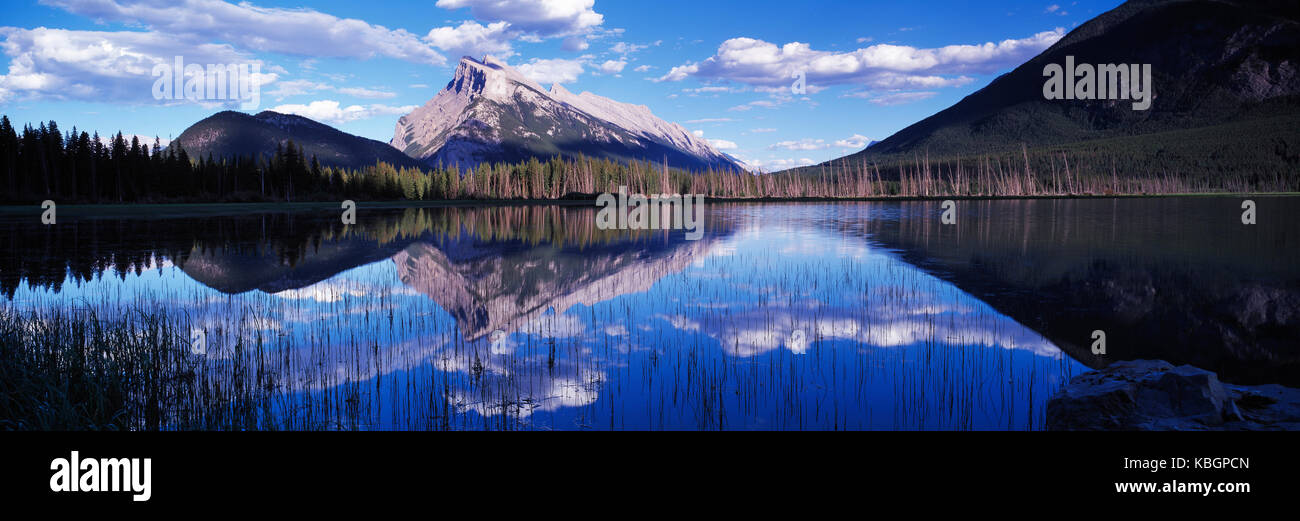 Il Monte Rundle si riflette nei laghi Vermillion, Banff National Park, Alberta, Canada Foto Stock