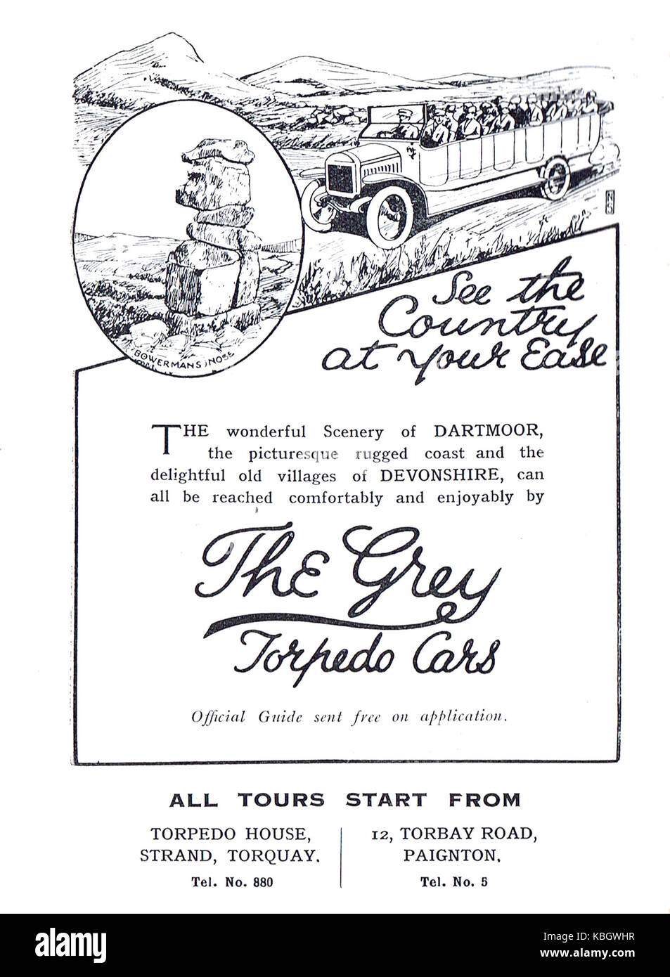 Dartmoor Devon & charabanc annuncio, 1907 Foto Stock