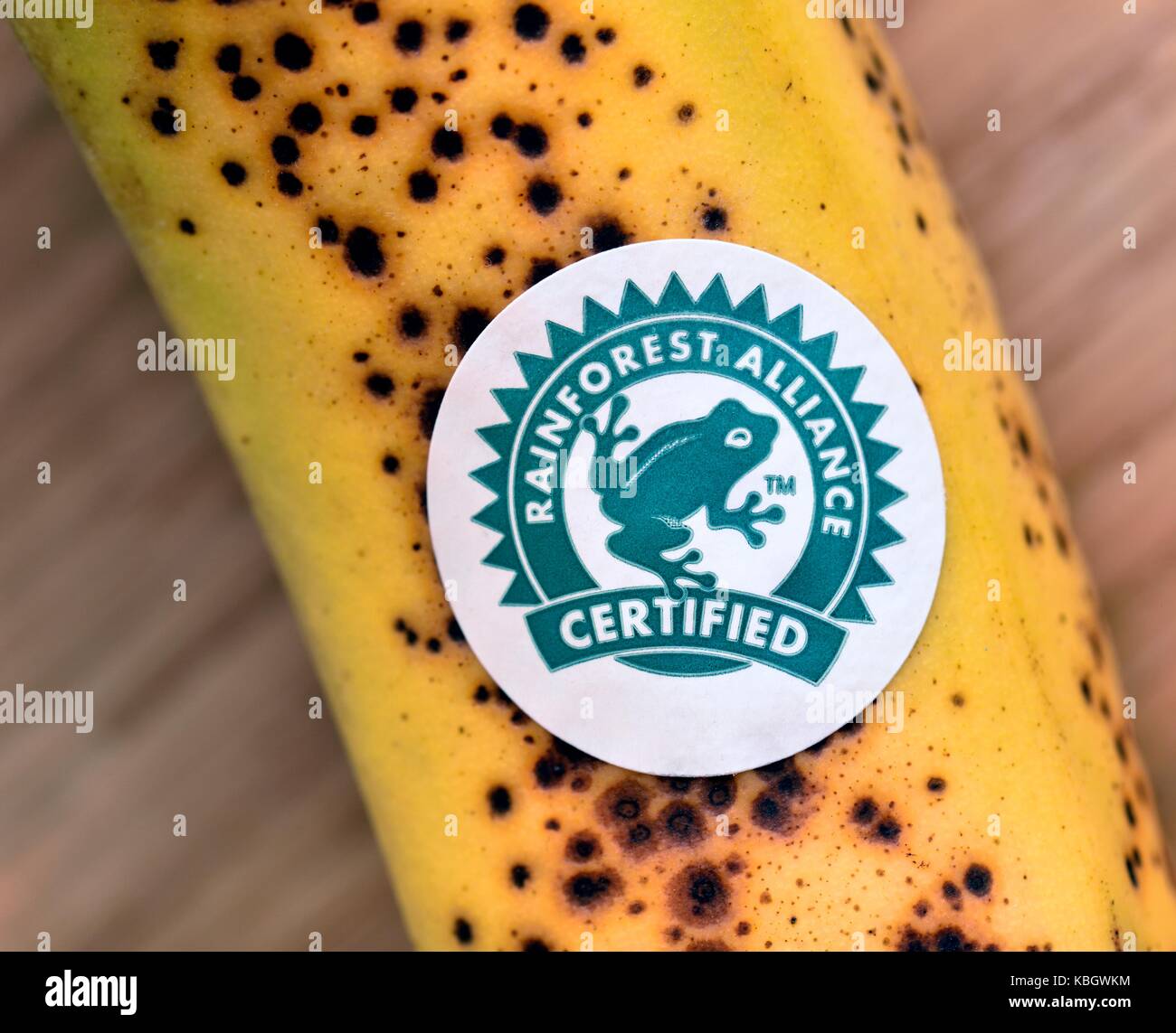 Rainforest Alliance certified banana Foto Stock