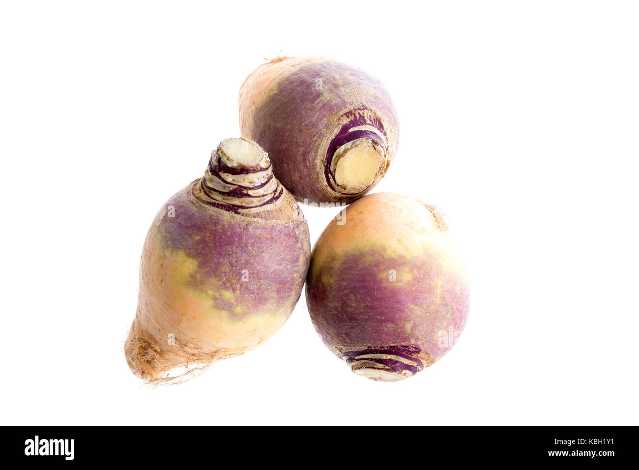 Tre nuovi rutabaga root sul bianco Foto Stock
